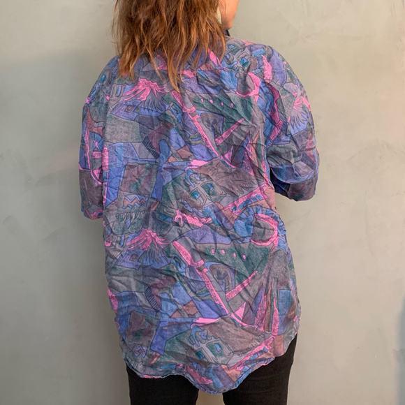 Vintage 90s Grunge 100% Silk Button Up Shirt - Picture 4 of 5